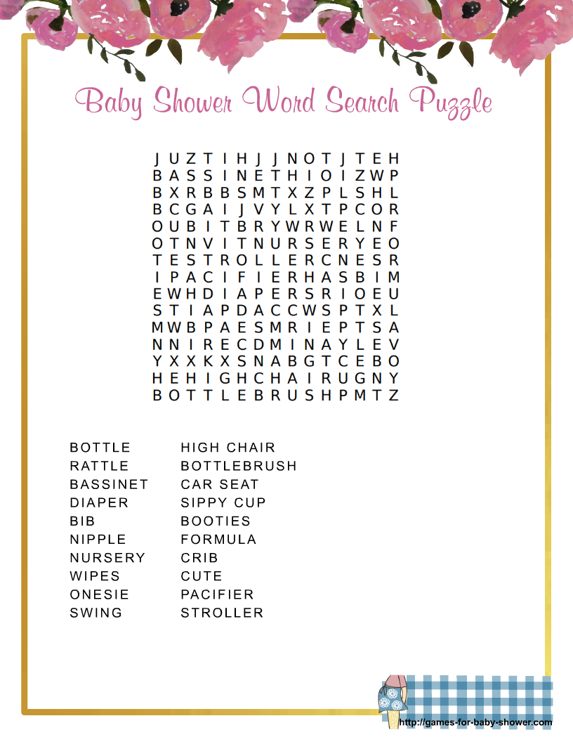 Free Printable baby Shower Word Search Game