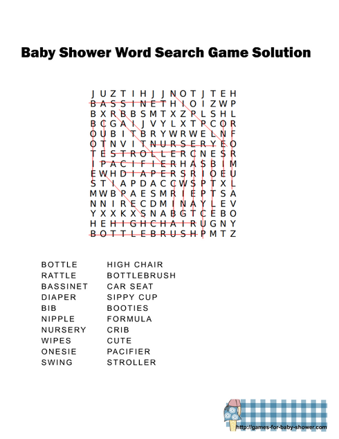 Baby Shower Word Search Puzzle Solution Key