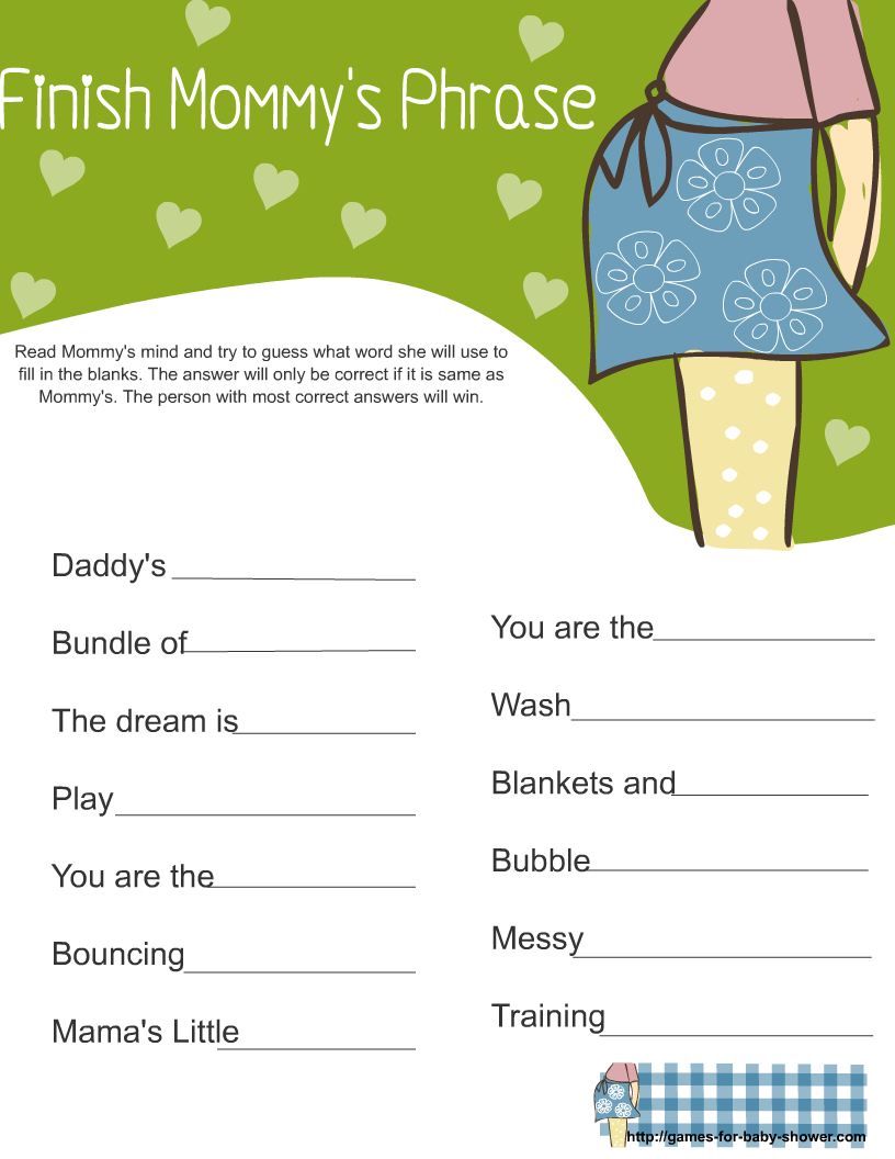 Free Printable Baby Shower Finish Mommy S Phrase Game