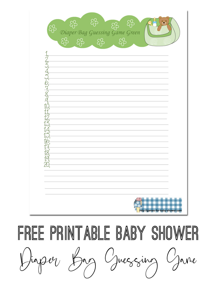 Free Printable Diaper Bag Guessing Game for baby Shower
