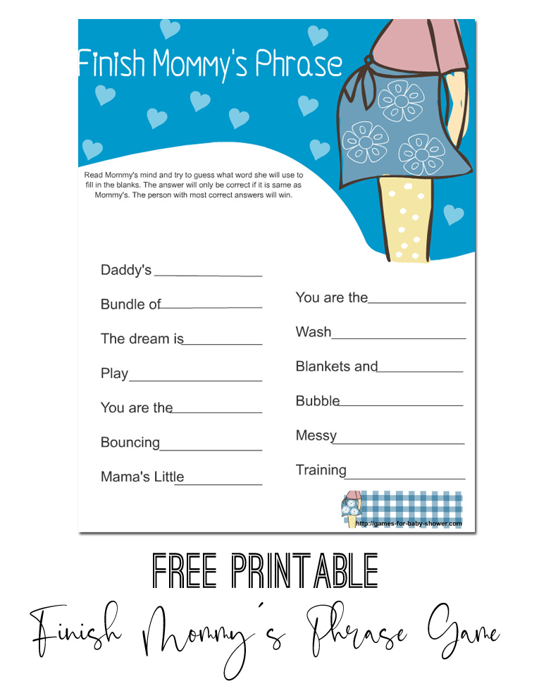 Free Printable baby Shower Finish Mommy's Phrase Game
