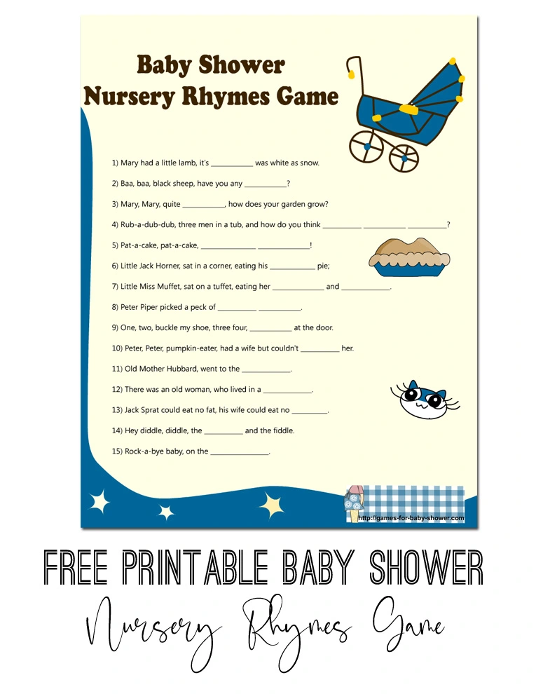 Free Printable Baby Shower Nursery Rhyme Game