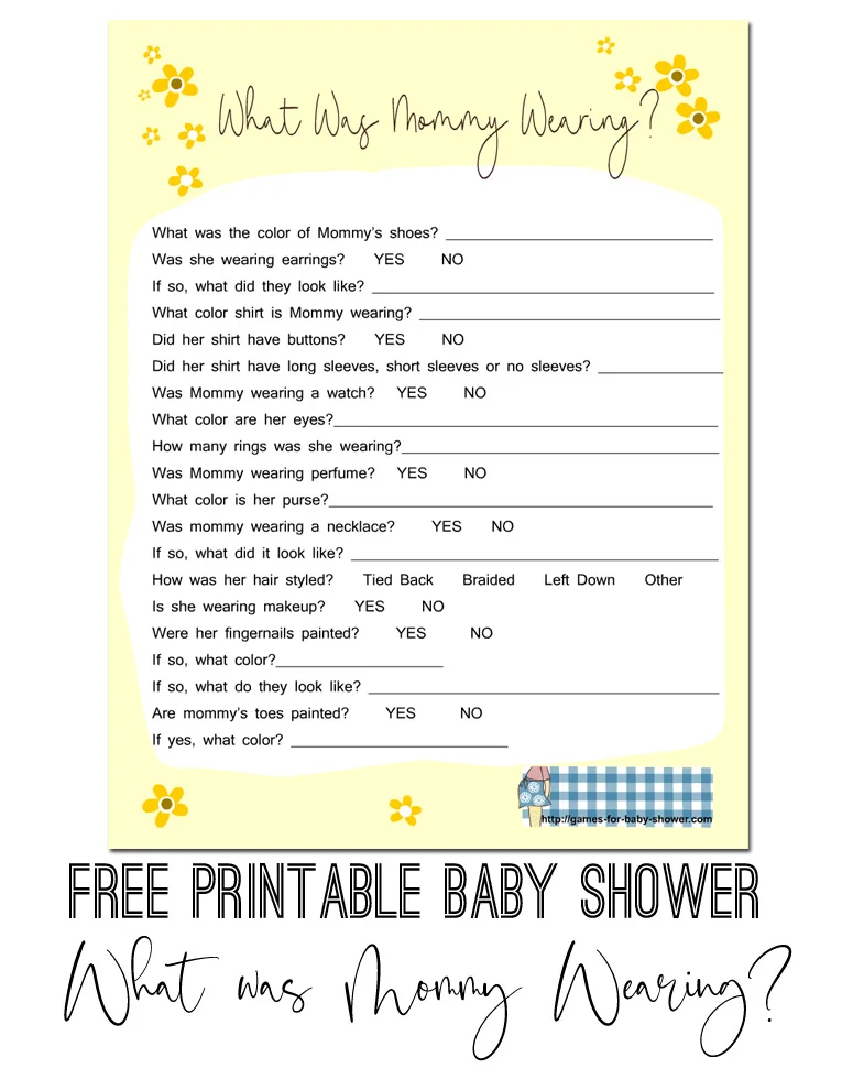 Free Printable What was Mommy Wearing Baby Shower Game
