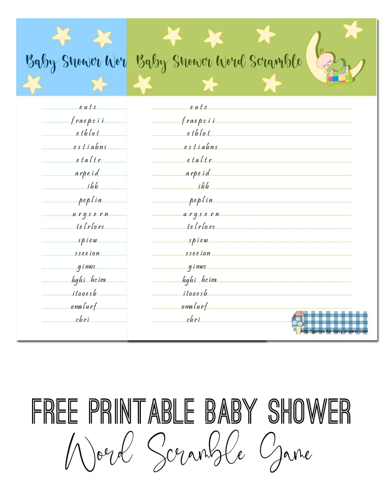 Free Printable Baby Shower Word Mining Game