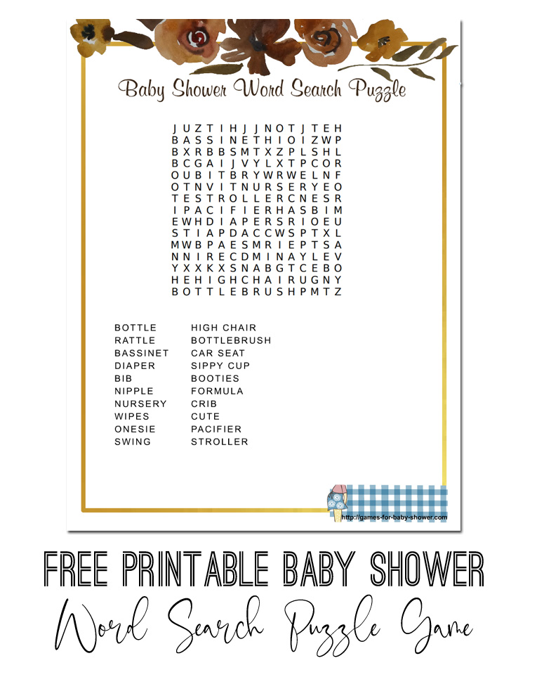 Free Printable Baby Shower Word Search Puzzle Game