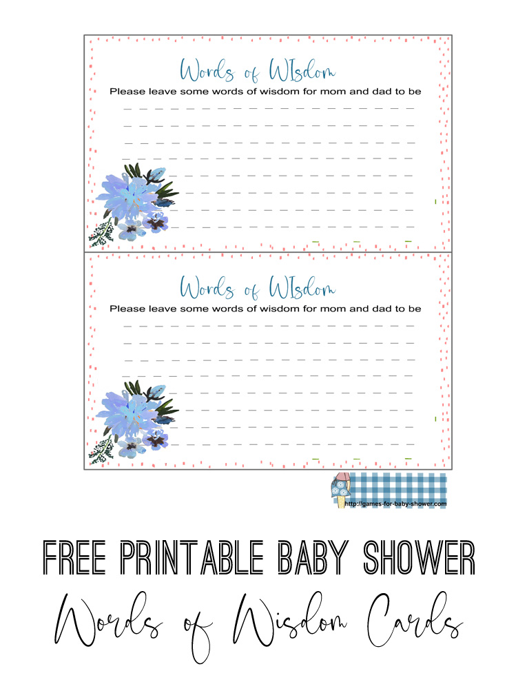 Free Printable Words of Wisdom Cards for Baby Shower 