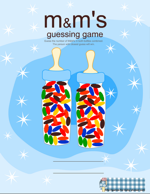 free printable m&m guessing game for baby shower in blue color
