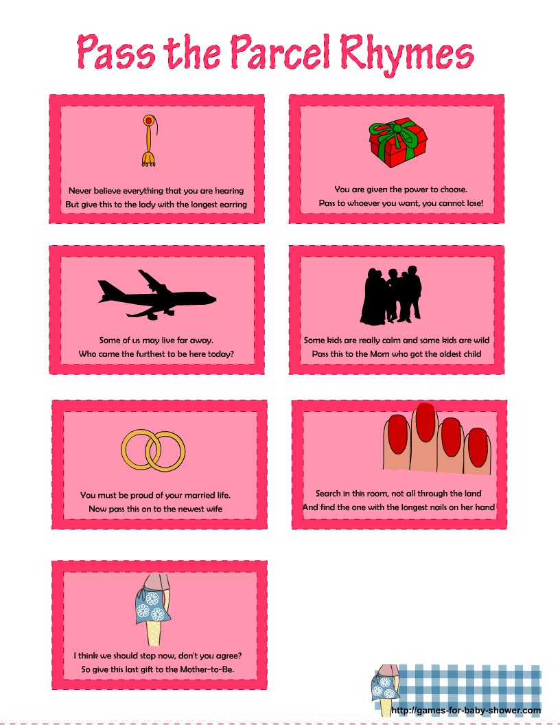 Free Printable Pass the Parcel Rhymes Game for baby Shower