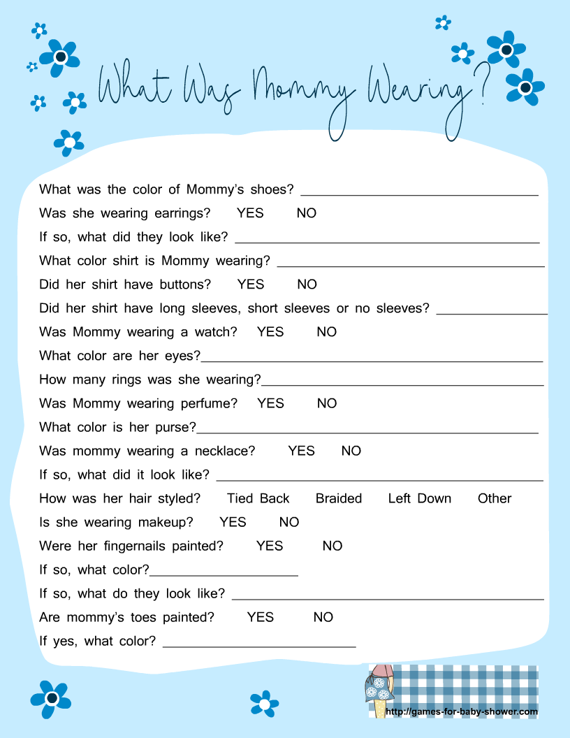 Free Printable What was Mommy Wearing Baby Shower Game