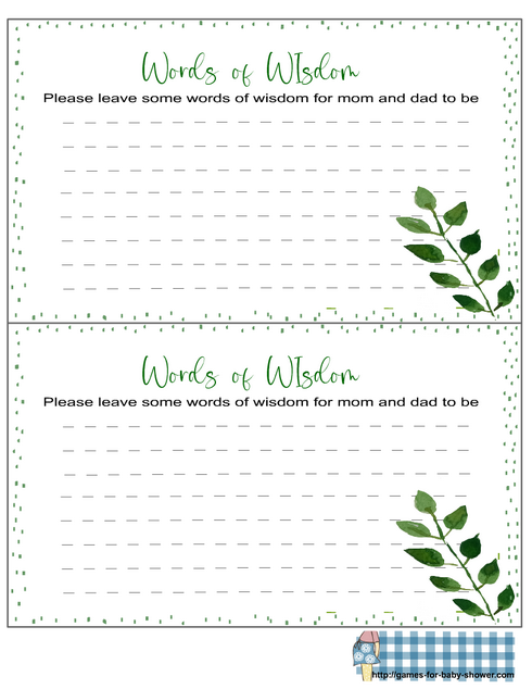 share words of wisdom for baby shower game in green color
